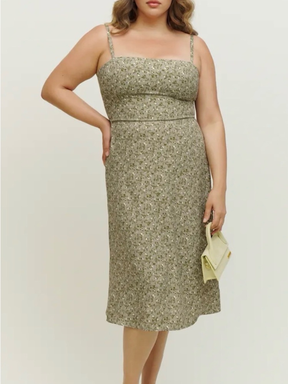 Reformation Olive Green Floral Midi Dress